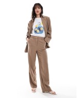 tailored herringbone blazer and wide leg trouser co-ord in mocha