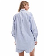 co-ord blue and white stripe shirt